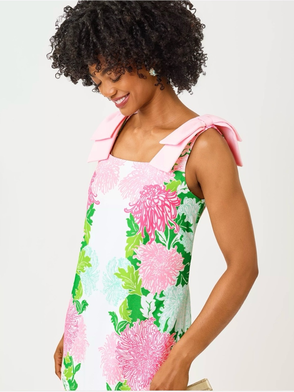 Lilly Pulitzer Bernice Pink & Green Floral Maxi Dress with Bow Straps 12 - Picture 4 of 11
